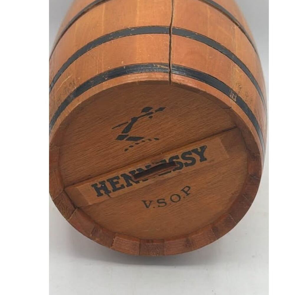 Vintage 1970s Hennessy VSOP Cognac Wooden Barrel Coin Bank Retro Bar Decor